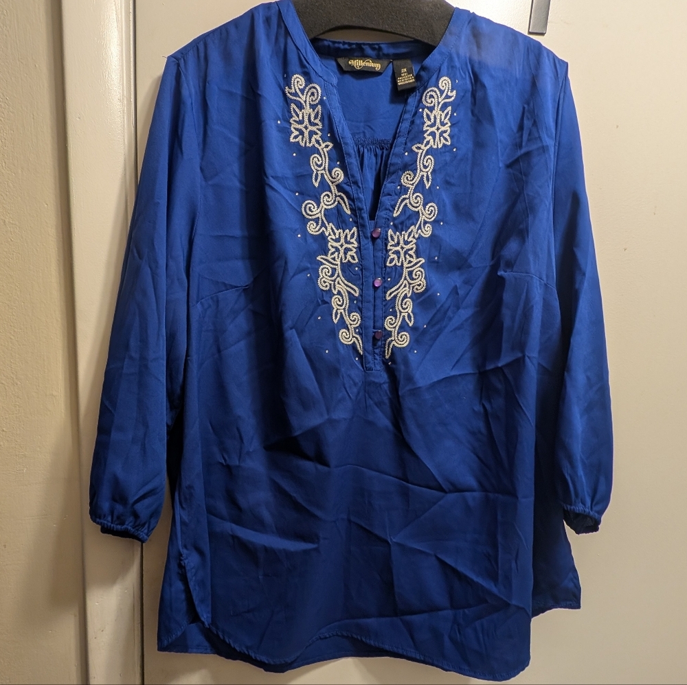 3/$10 Blue Embroidered Blouse